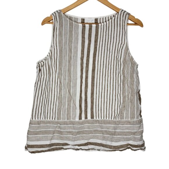 J. Jill Tops - J. Jill Love Linen Large Petite Brown / White Striped Sleeveless Tank Top Womens